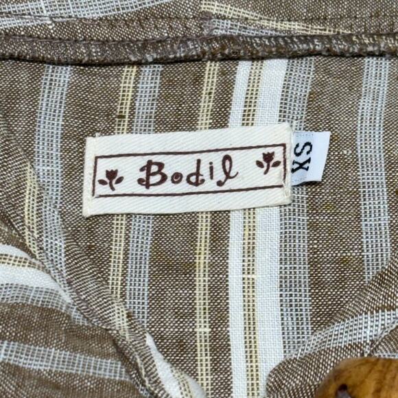 Bodil 100% Linen Pullover Tunic and Pull On Pants Set Brown White Size XS - Picture 7 of 7